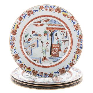 Four Chinese Export Polychrome Plates