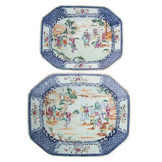 Two Chinese Export Famille Rose Mandarin Platters