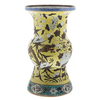 Chinese Export Famille Jaune Ku Form Vase