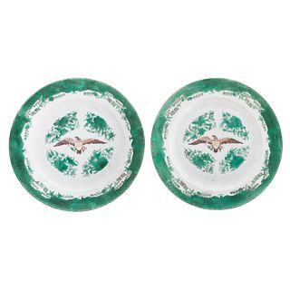Pair Chinese Export Green Fitzhugh Eagle Plates