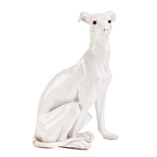 Large Italian White Faience Greyhound