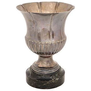 CHALICE FRANCE, 19TH CENTURY Made in silver with gadrooned design and green marble base. Conservation details 9" (23 cm) in height