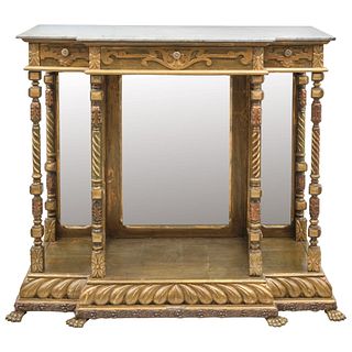 CONSOLE TABLE 19TH CENTURY Conservation details Made of carved and gilded wood. 45.6 x 50.3 x 18.1" (116 x 128 x 46)