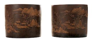 Rare Pair of Yixing Pottery Brush Pots