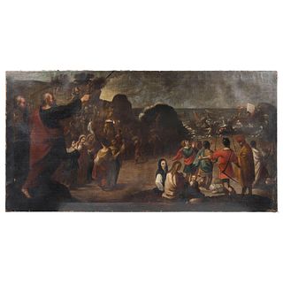 CANTO TRIUNFAL DE MOISÉS MEXICO, 18TH CENTURY Oil on canvas Conservation details. 33.8 x 70" (86 x 178 cm)