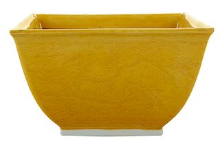 Square Yellow-Glazed Porcelain Bowl
