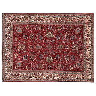 PERSIAN TABRIZ JAVAD GHALAM CLASSIC DESIGN TABRIZ, IRAN, Ca. 1960 Made by hand with natural dyes in red and beige. 154.7 x 120" (393 x 305 cm)