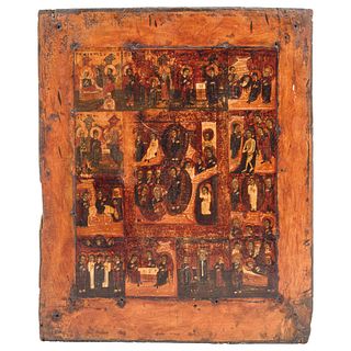 ICON PASSAGES FROM THE LIFE OF JESUS ​​AND THE VIRGIN RUSSIA, Ca. 1900 Oil on wood Conservation details. 12.2 x 10.2" (31 x 26 cm)