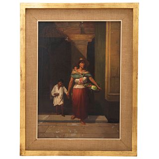 LIBRADO SUÁREZ MEXICO, 19TH CENTURY CAMPESINA CON INFANTE Signed and dated 1883 Oil on canvas Conservation details 18.5 x 12.9" (47 x 33 cm)