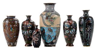 Six Finely Enameled Cloisonné Vases