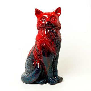 Large Royal Doulton Flambe Veined Figurine, Cat Seated