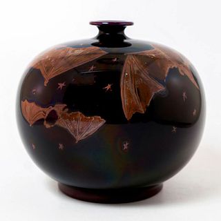 Bernard Moore Ceramic Flambe Vase, Bats