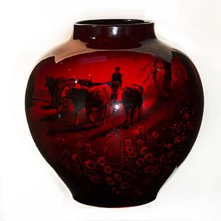 Royal Doulton Flambe Large Globular Vase, Cattle's