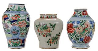 Two Wucai Enameled Porcelain Vases and