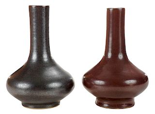Two Iron Rust Porcelain Bottle Vases
