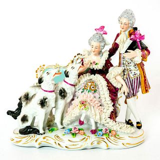Sitzendorf German Figurine Grouping, Couple With Dogs