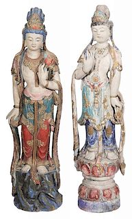 Two Chinese Carved and Polychromed