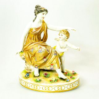 Large Porcelain Figurine Grouping Lady and Cherub