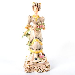 Antique Porcelain Figurine Gathering Flowers Grey