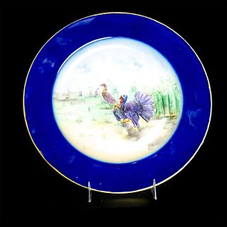 Limoges Porcelain Decorative Plate Royal Blue Turkeys
