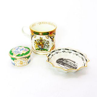 3 Piece British Ceramic Mixed Set, Cup, Dish and Trinket Box