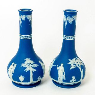 Wedgwood Pair of Antique Jasperware Cobalt Vases