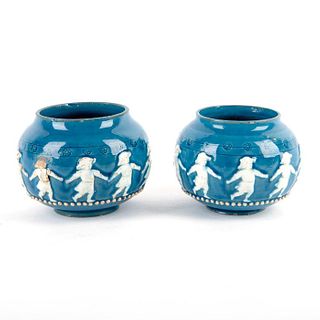 Set of Two Doulton Lambeth Stoneware Blue Pots