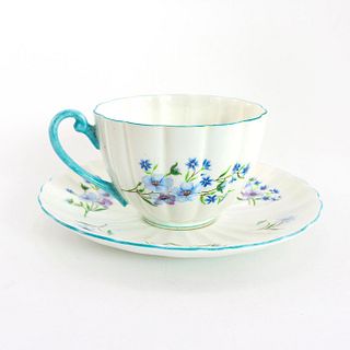 Shelley Fine Bone China Fluted Cup And Saucer, Blue Rock