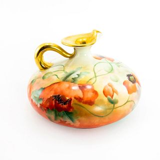 Vintage Belleek Pottery Floral Handled Squat Vase