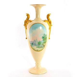 Large Belleek Pottery Pictorial Vase