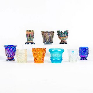 9 Small Carnival Glass Candle Holders