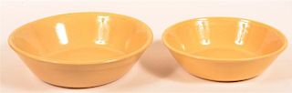Two Signed Yellowware Large Nappy Bowls.