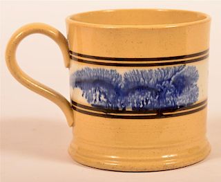 Yellowware Mug with Blue Mocha Seaweed.
