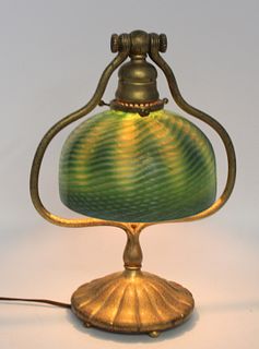 Tiffany Studios Gilt Bronze Harp Lamp & Favrille