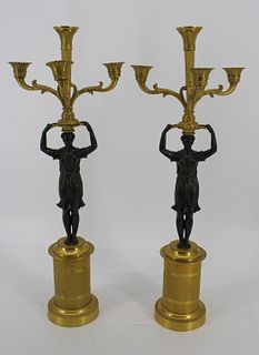 19 Century Pr Of Gilt And Patinated Bronze Figural
