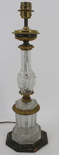 An Antique, Finely Cut Glass Bronze Mounted Lamp.