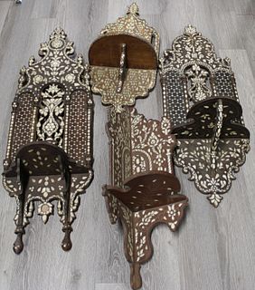 4 Antique Inlaid Middle Eastern Turban Stands ?