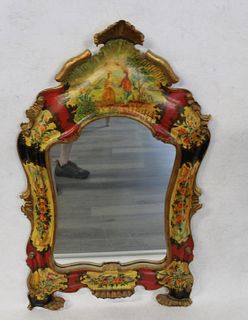 Vintage Paint Decorated Italian Mirror.