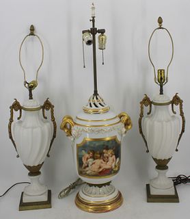 Lot Of 3 Vintage Parian & Porcelain Lamps.
