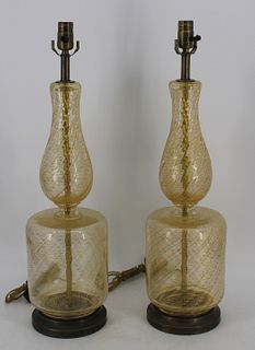 A Vintage Pair Of Murano Gilt To Clear Glass Lamps