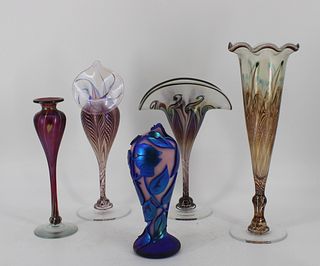 5 Vintage Vandermark Signed Art Glass Vases.