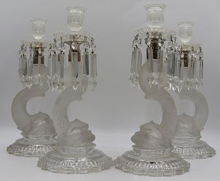 Set of (3) Baccarat Dolphin Form Candlesticks.