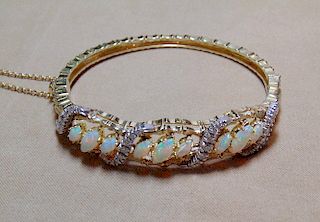 Opal and Diamond Bangle Bracelet.