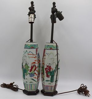 Pair of Chinese Famille Rose Six-Sided Vases.