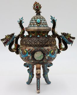 Chinese Enamel Decorated Silver Censer.