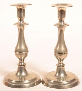 Pair of Unsigned American Pewter Candlesticks.