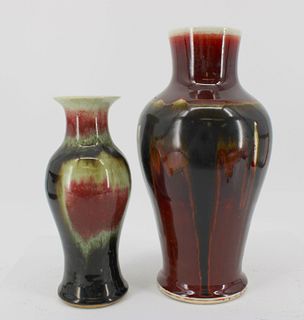 2 Antique Asian Lava Glazed Porcelain Vases.