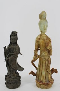 Antique Bronze Asian Figure & Jade? Hardstone?