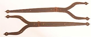 Pair of Rams horn Wrought Iron Strap Hinges.