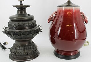 Asian Meiji Bronze Lamp & a Sang de Beouf